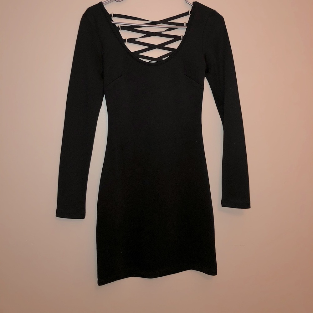 Long sleeve black mini dress